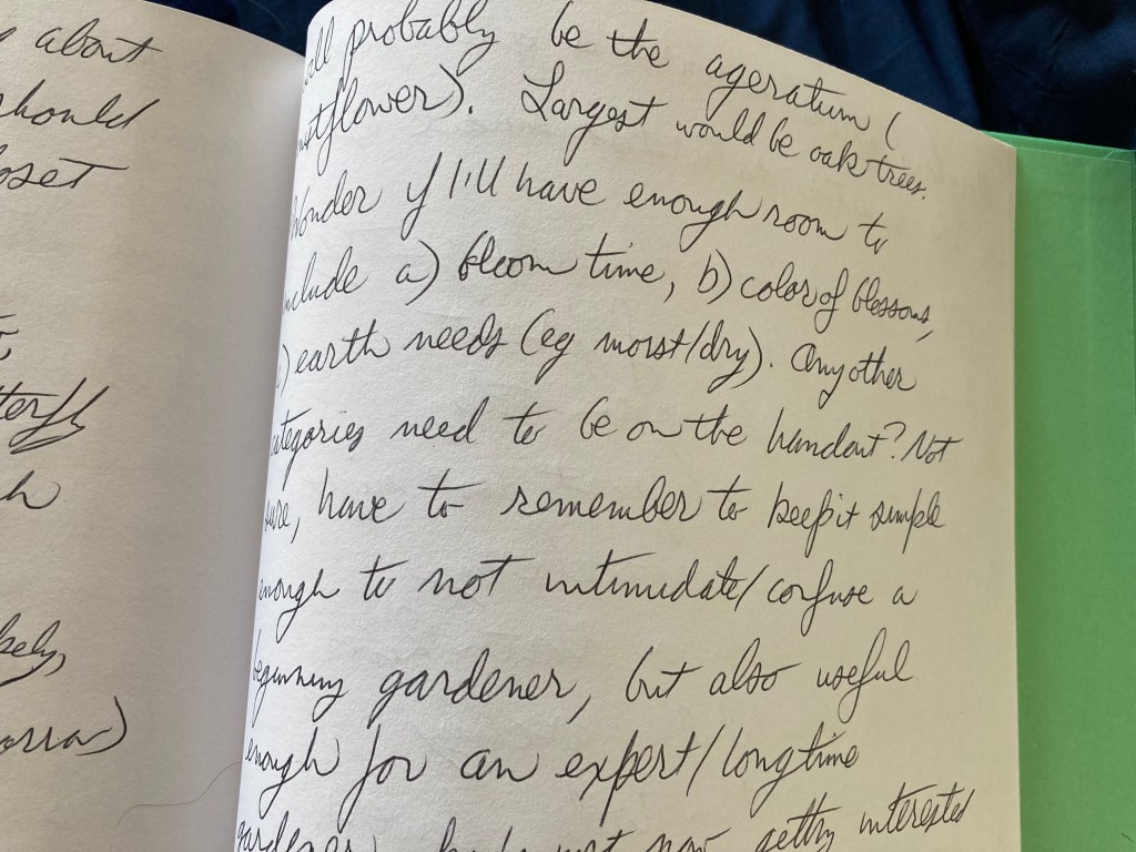 Handwriting on a blank sketchbook page. 